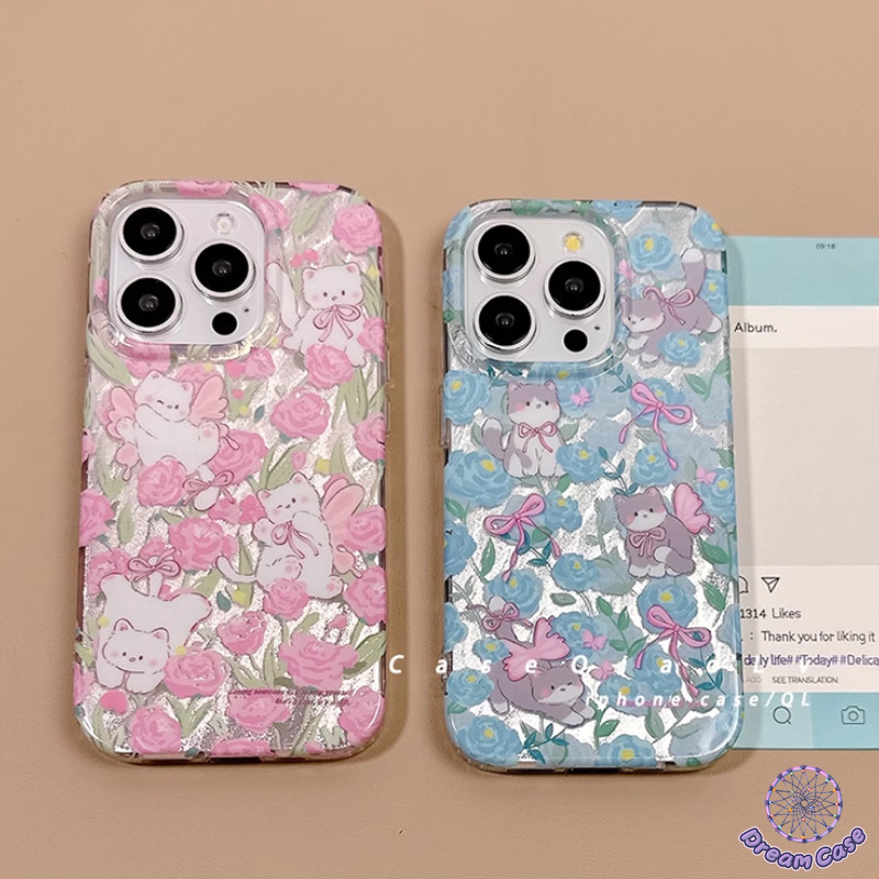 การ์ตูนลูกแมวน่ารักดอกไม้ขนนกเส้นด้ายนุ่ม เคส Samsung A06 A14 A15 A05s A53 A05 A30 A11 A13 A34 A25 A23 A04s A32 A51 A21s - รูปที่ 3