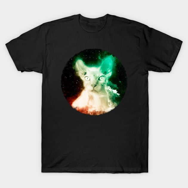 เสื้อยืด Vintage Sphynx Cat Shirt Retro Hairless Cat Space T Shirt T-Shirt แท้ Cotton 100%