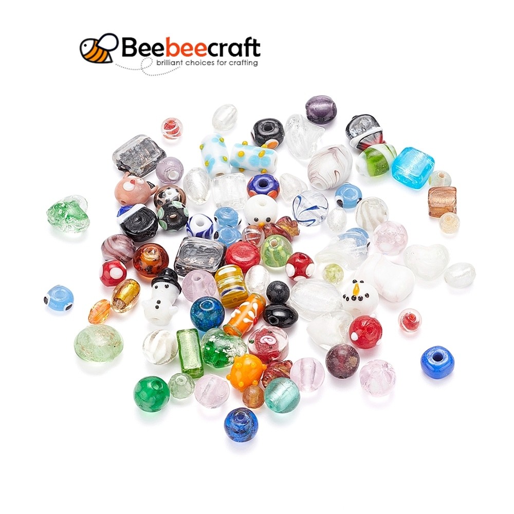 80 ชิ้น Handmade Lampwork ลูกปัดสารพันรูปร่างผสมสี 4 ~ 20×4 ~ 20 มม.: 1 ~ 2.5 มม.