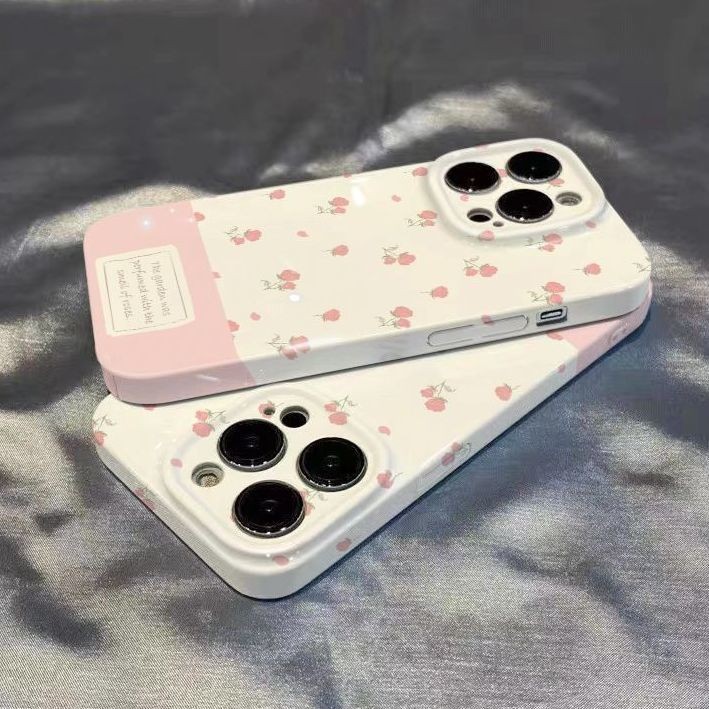 เคสป้องกันลายดอกไม้สีชมพูสไตล์เกาหลีสำหรับ iPhone 15 Pro Max 13 Pro 7 Plus 14 Pro Max XS Max 16 Pro Max 15 Pro XR 11 16 Pro XS 16 Plus 12 เคสซิลิโคนแข็งกันรอยกันกระแทก