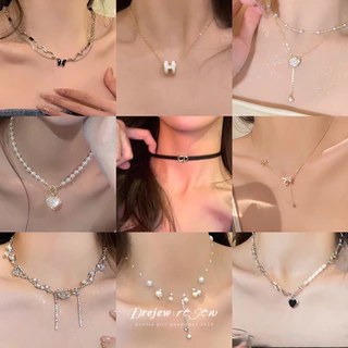 เดรช อารมณ์หวานเพชรชุดมุกเทียมพู่สร้อยคอแสงหรูหราระดับไฮเอนด์โซ่กระดูกไหปลาร้า