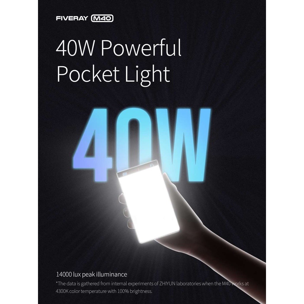 Zhiyun FiveRay M40 Pocket Fill Light LED ขนาด 40W.อุณหภูมิสี 2700–6200K นน.เบาพกพาสะดวก