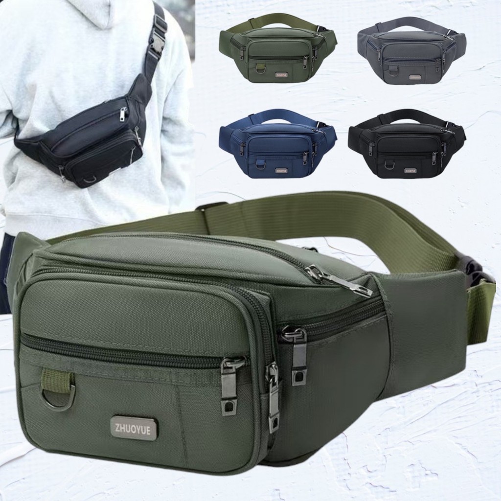 (w274) กระเป๋าคาดเอว คาดอก ผ้าใบหนาใหญ่ มี6ช่องซิป ใส่ของได้เยอะ