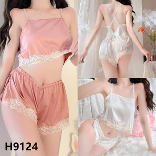 SatinSleepwear💤💤ซีรีส์ชุดนอนเซ็กซี่ลูกไม้ ชุดนอนสตรีเซท 2 ชิ้น💯💯หลากหลายสไตล์ ลูกไม้ วัสดุเรียบ.