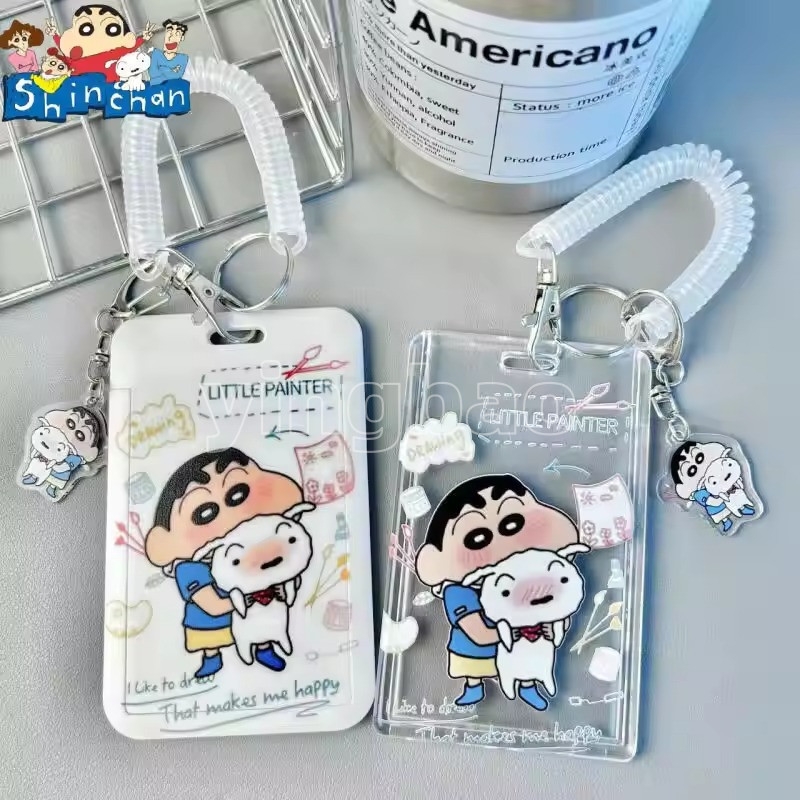 น่ารัก Crayon Shin-chan การ์ดโปร่งใสสีขาวถือ Crayon Shinchan ID Card Identity Credit Cover Case Bank