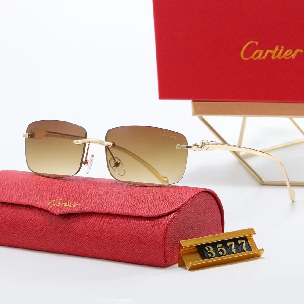Cartier Classic Retro แว่นตากันแดดแฟชั่น Frameless Creative แว่นตากันแดดเฉพาะ YW3577