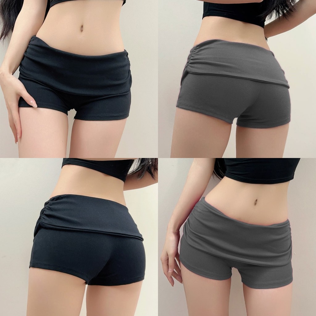 💖Miqi💖เกงขาสั้น สีพื้น เอวยางยืด รัดรูป ระบายอากาศ กาเกงขาสั้น เกาหลี แฟชั่นฤดูร้อน ใส่ไปทะเล#FY2833