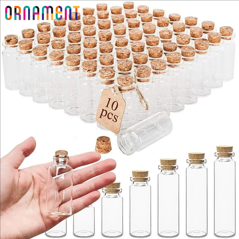 [บ้าน]ขวดแก้ว10ชิ้นชุด | ภาชนะขนาดเส้นผ่าศูนย์กลาง2.2ซม.พร้อมฝาไม้ก๊อก6ขนาด(ความสูง3-8ซม.),การจัดเก็บงานฝีมือโปร่งใสสําหรับเสน่ห์/ลูกอม