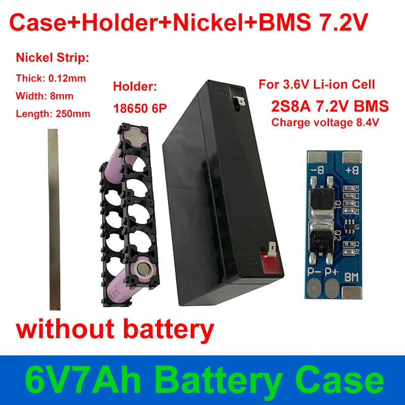 6V 7Ah แบตเตอรี่ 6V7Ah กล่องเปล่า 2S 8A 6.4V 7.2V BMS 18650 6P ผู้ถือแถบนิกเกิลสําหรับ DIY Energy St
