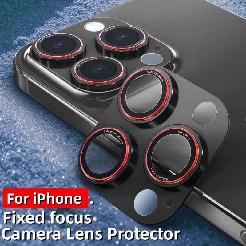 โฟกัสคงที่ตัวป้องกันเลนส์สําหรับ iPhone 16pro/15pro/14pro max ตัวป้องกันเลนส์กล้องสําหรับ iPhone 16 15 Plus กระจกนิรภัย + โลหะผสมไททาเนียม – โปรปัง