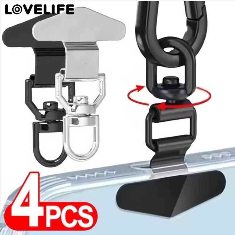 [3C&Auto]คลิปหนีบเชือกคล้องโทรศัพท์สแตนเลสระดับพรีเมียม 4 ชิ้น | 360° คลิปหมุนได้พร้อมช่องเสียบการ์ดการออกแบบกันลื่นสําหรับโทรศัพท์/พวงกุญแจ/ใช้ในสํานักงาน