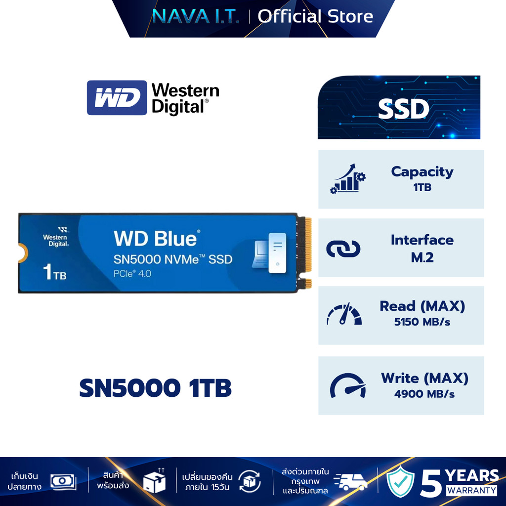 WD SSD M.2 NVMe WD BLUE SN5000 1TB GEN 4.0 (WDS100T4B0E-NVME)