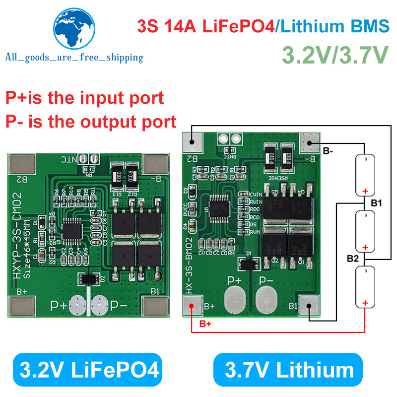 3S 9.6V 11.1V 12.6V Lifepo4 Li-ion Lipo แบตเตอรี่ลิเธียมป้องกัน 18650 BMS 14A จํากัด 20A PCB 4 เซลล์