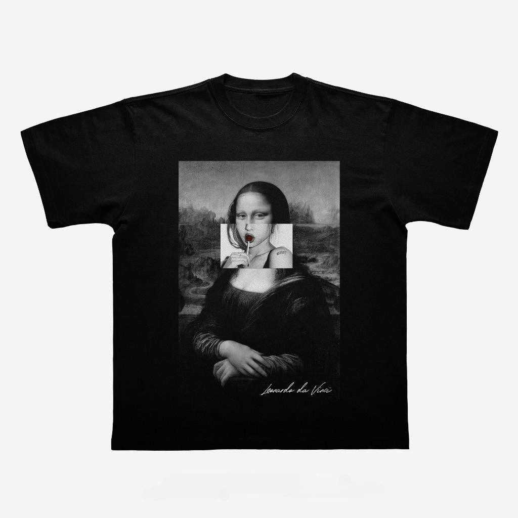 (จัดส่งตลอด 24 ชั่วโมง)เสื้อยืด Oversize เสื้อยืดลาย Mona Lisa สุดแนว สไตล์วินเทจผสมความปัง ผ้าคอตตอน 100%