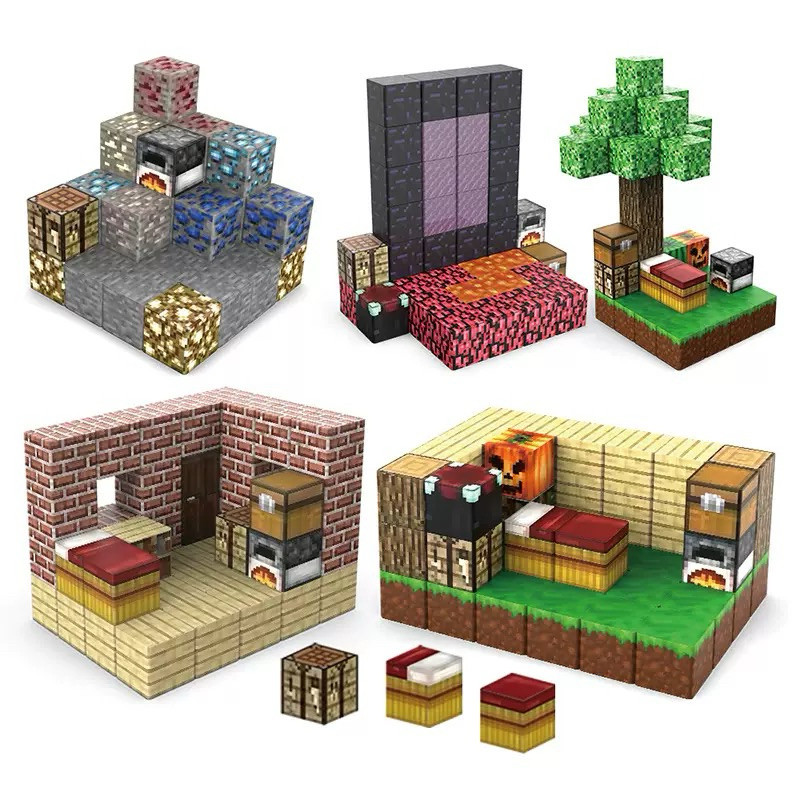 จัดส่งรวดเร็ว My Craft DIY Magnetic Cube เด็กบล็อกตัวต่อแม่เหล็กของเล่นงานฝีมือของฉันมาพร้อมกับตุ๊กต