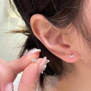 Roselife 1 คู่ 14 K Gold Mini Bow สกรูต่างหูผู้หญิง Pierced หู Studs เครื่องประดับ