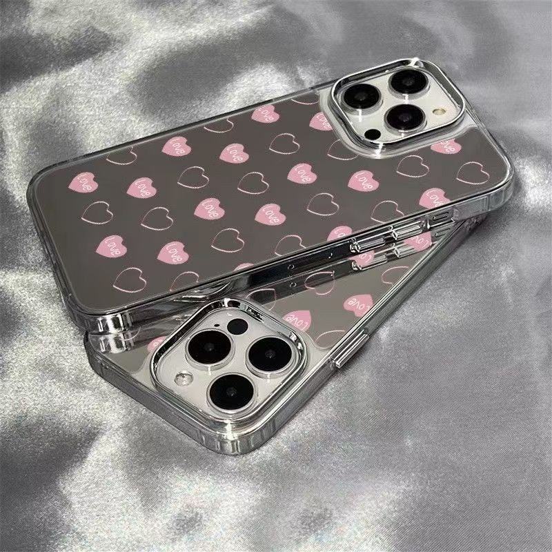 เต็มหน้าจอหัวใจสีชมพูเหมาะสําหรับ Samsung s25ultra เคสโทรศัพท์กระจก s24fe ง่าย s23 + Creative s22/s21 กระจกแต่งหน้า note20 ญี่ปุ่นเกาหลี a55a54a53a35 กันกระแทก a24a15