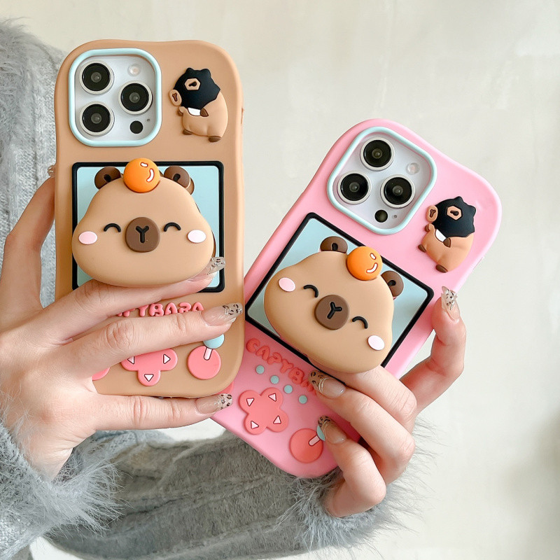 3d Telescopic Bracket การ์ตูน Dolphin ซิลิโคนเคสโทรศัพท์สําหรับ iPhone 11 12 13 14 15 16 Pro Max ปลอกการ์ตูนสัตว์ซิลิโคนอ่อนนุ่ม anti fall สําหรับ iPhone15 กรณี
