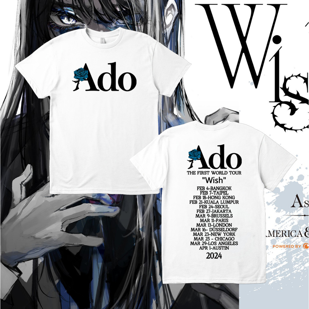 🔥Promotion🔥Ado Wish World Tour 2024 Uta One Piece เพลงสีแดงอะนิเมะมังงะเสื ้ อยืดชุดเชิญญี ่ ปุ ่ นผ