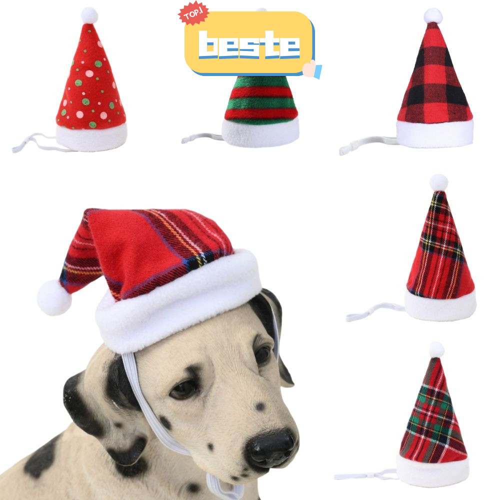Bate หมวกสัตว์เลี้ยง, คริสต์มาสนุ่มอบอุ่น Santa Claus หมวก, Xmas Decor ตุ๊กตาลายสก๊อตสีแดงสุนัข Headwear สําหรับลูกสุนัขแมว