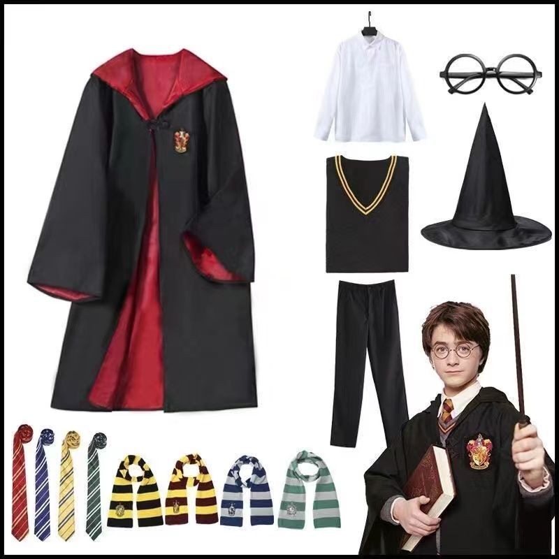 TLHGQ ชุดคลุมเวทมนตร์ของแฮรี่ พอตเตอร์ เสื้อผ้า Gryffindor Cos เครื่องแต่งกายชุดชุดนักเรียนประสิทธิภาพสไตล์วิทยาลัย