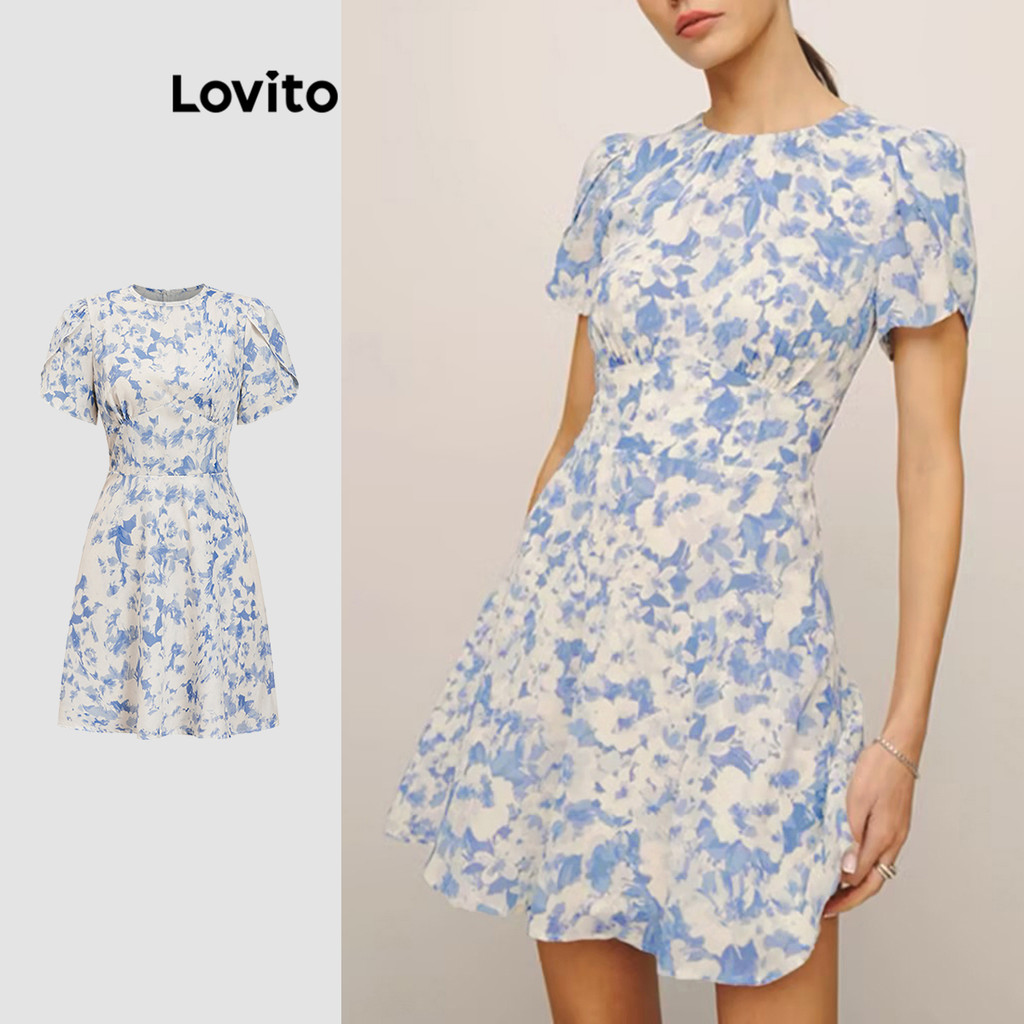 Lovito เดรสผู้หญิง ลายดอกไม้ สไตล์หรูหรา L89ED317