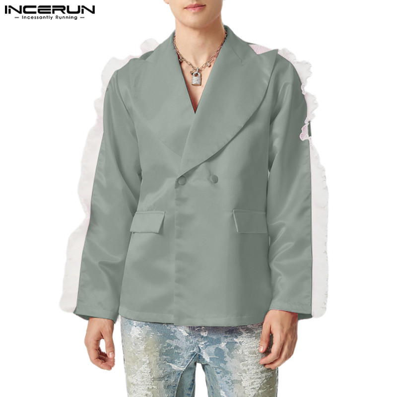 Incerun ผู้ชายแฟชั่นวินเทจปกหูไม้แขนยาวเสื้อลําลอง