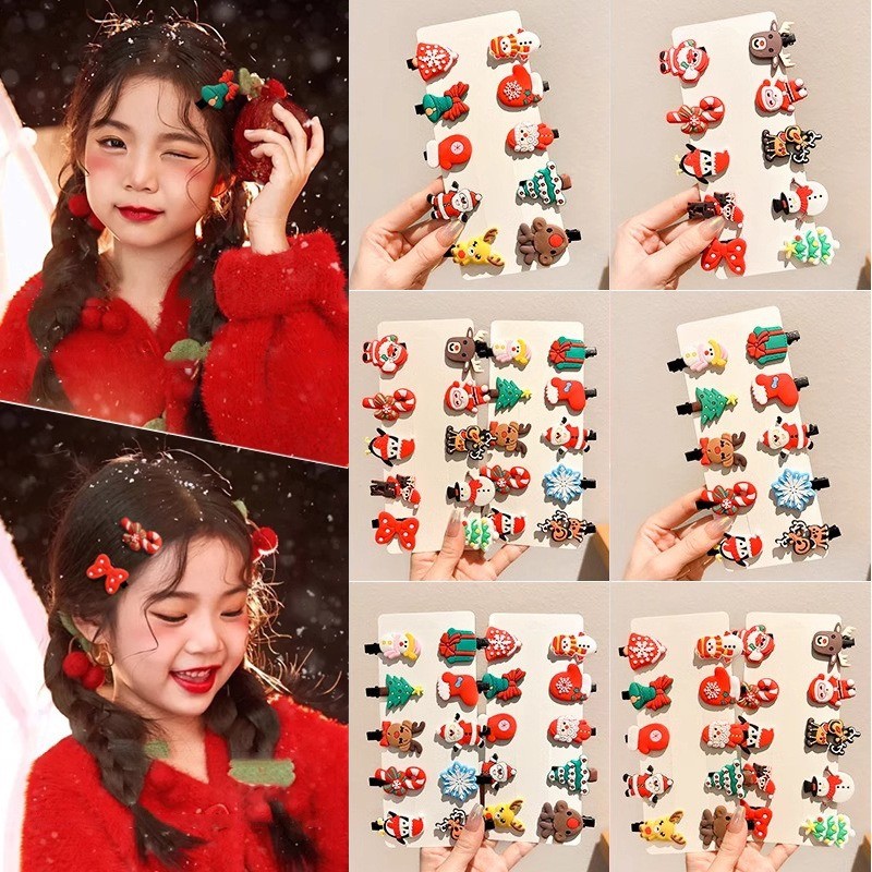 10ชิ้นการ์ตูนคริสต์มาสกิ๊บเด็กด้านเรียบซานตาคลอสbbคลิปอุปกรณ์ผม