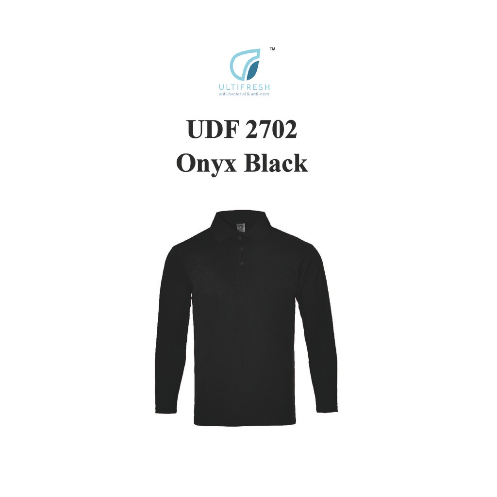 Ultifresh UDF2702 สีดํา NTMY.os ประสิทธิภาพแขนยาวเสื้อยืดคอปกไมโครไฟเบอร์