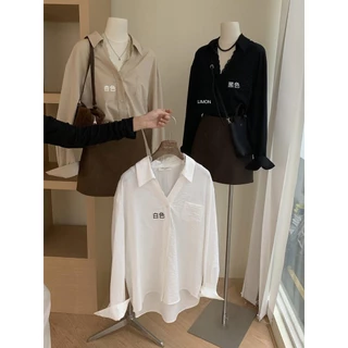 MIMI&DIDI#เสื้อเชิ้ตแฟชั่นแขนยาวการออกแบบฝรั่งเศสลูกไม้ประกบเสื้อคอวีของผู้หญิง ย้อนยุค ฤดูใบไม้ร่วง สไตล์เกาหลี#W527