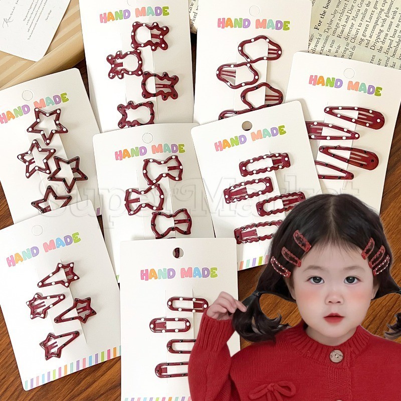 [ แนะนํา] กิ๊บติดผมลายจุดสีแดงสีดํา - Y2K Metal BB Hairgrip - เครื่องประดับผมสาวหวาน Cool - Heart BB Barrettes - กิ๊บติดผมเกาหลี