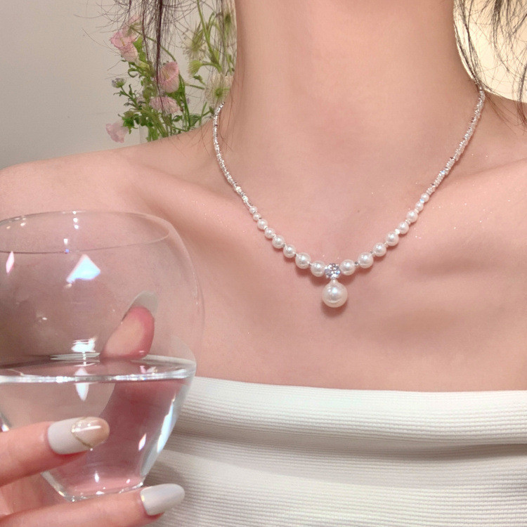 สร้อยคอจี้มุกเงินหักผู้หญิงแสงหรูหราระดับไฮเอนด์ไหปลาร้า CHAIN