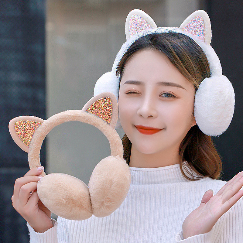 ใหม่น่ารักฤดูหนาวที่อบอุ่นหูแมวอุ่นหูglitterหูplush Earmuffsสําหรับผู้หญิงขี้เล่นสาวหูMuffsเย็นป้องกันร้อน