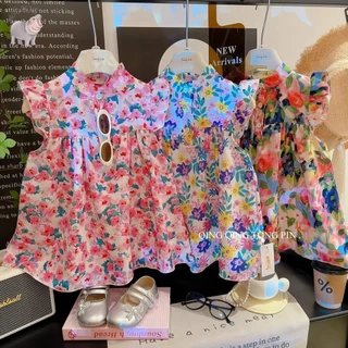 MooDeng Baby 1-9 ปีชุดเดรสเด็กผู้หญิงลายดอกไม้ชุดเดรสเด็กทารก ลายดอก ใส่เทียวน่ารัก ใส่สบายๆ ผ้าพริ้วสวย ลายสวยๆ