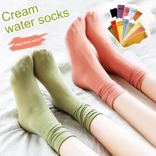 ในไทย💖ถุงเท้าข้อกลาง ระบายอากาศ สีพื้น ผ้ายืดหยุ่น บางเฉียบ แฟชั่นฤดูร้อน สําหรับผู้หญิง เข้ากับทุกการแต่งกาย