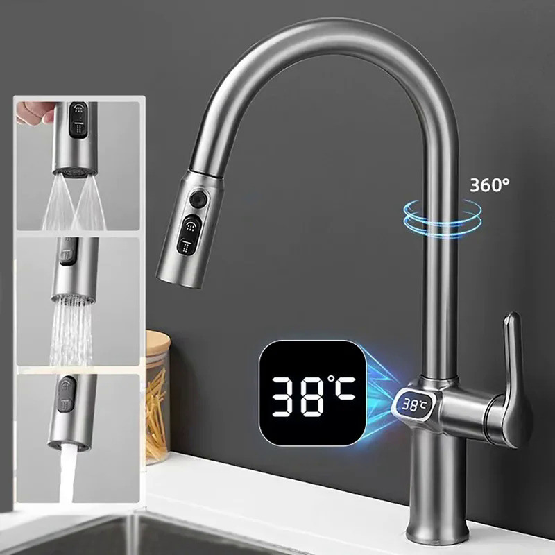 Kitchen Faucet Temperature Faucet Kitchen Pull Out Kitchen Sink Faucet Digital Display Function Rota