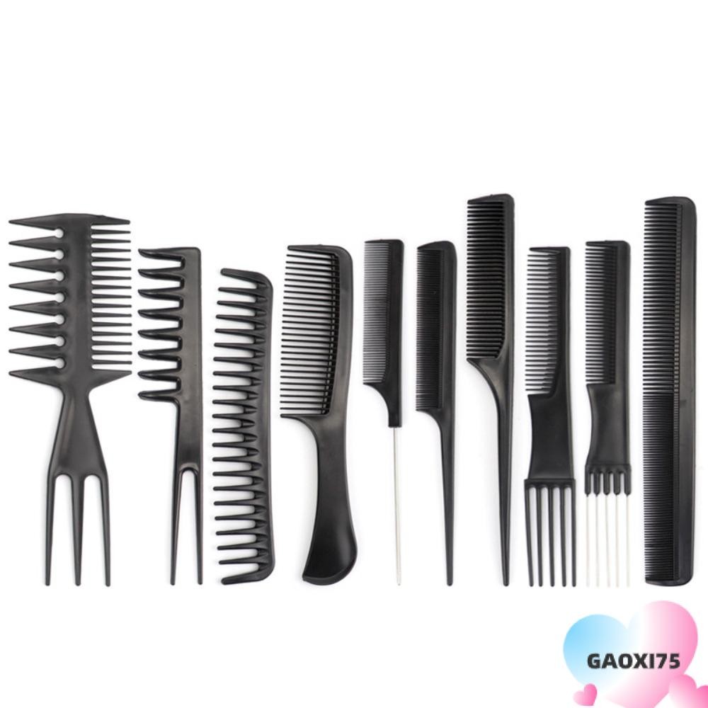 Goxi75 10 ชิ้นชุดหวีจัดแต่งทรงผม, หวีผมมืออาชีพสีดํา, ขายร้อน Hair Care Salon ตัดผม Hairdressing แปร