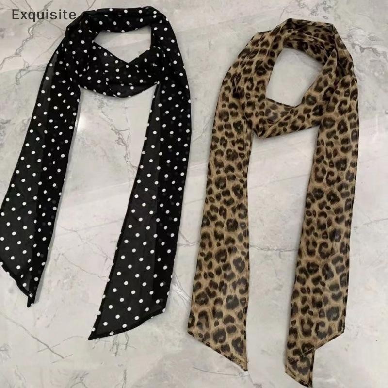 [ประณีต] Retro Leopard Polka Dots พิมพ์ผ้าพันคอผ้าไหมแฟชั่นผู้หญิง All-match เข็มขัดผ้าพันคออุปกรณ์เ