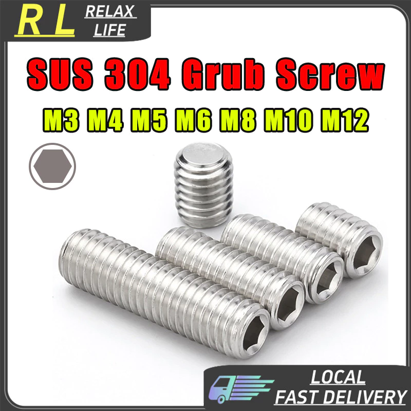 [RL] M3-M12 ส่งด่วน ตัวหนอน ปลายตัด สแตนเลส 304 หกเหลี่ยม สกรู Hex Socket Set Screw Stainless Steel M4 M5 M6 M8 M10 M12