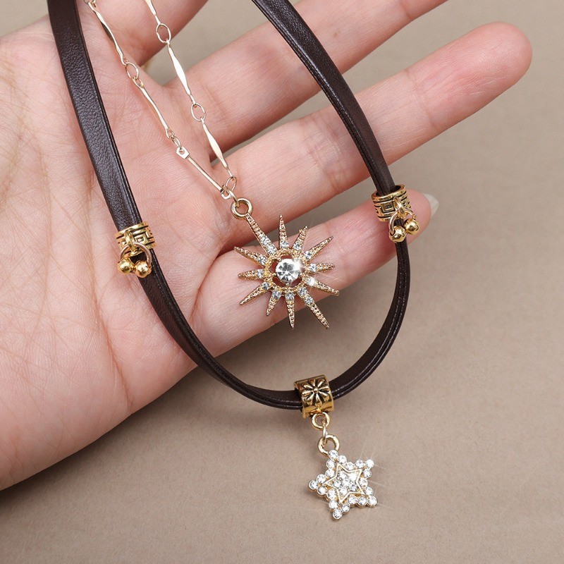 สร้อยคอเพทายซันสตาร์ปรับได้สําหรับผู้หญิง-หนังสองชั้นดาวจี้โซ่เค้นคอ - รูปที่ 7