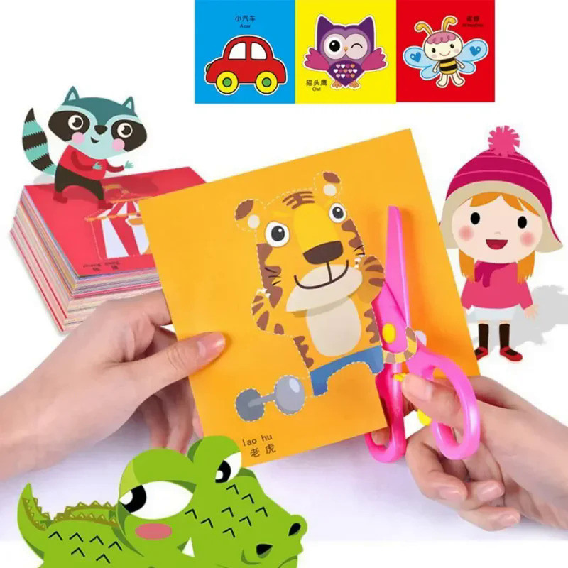 48pcs Children Handmade Paper Cut Book Craft Toys DIY Kids Crafts Cartoon Scrapbooking Paper Toys fo