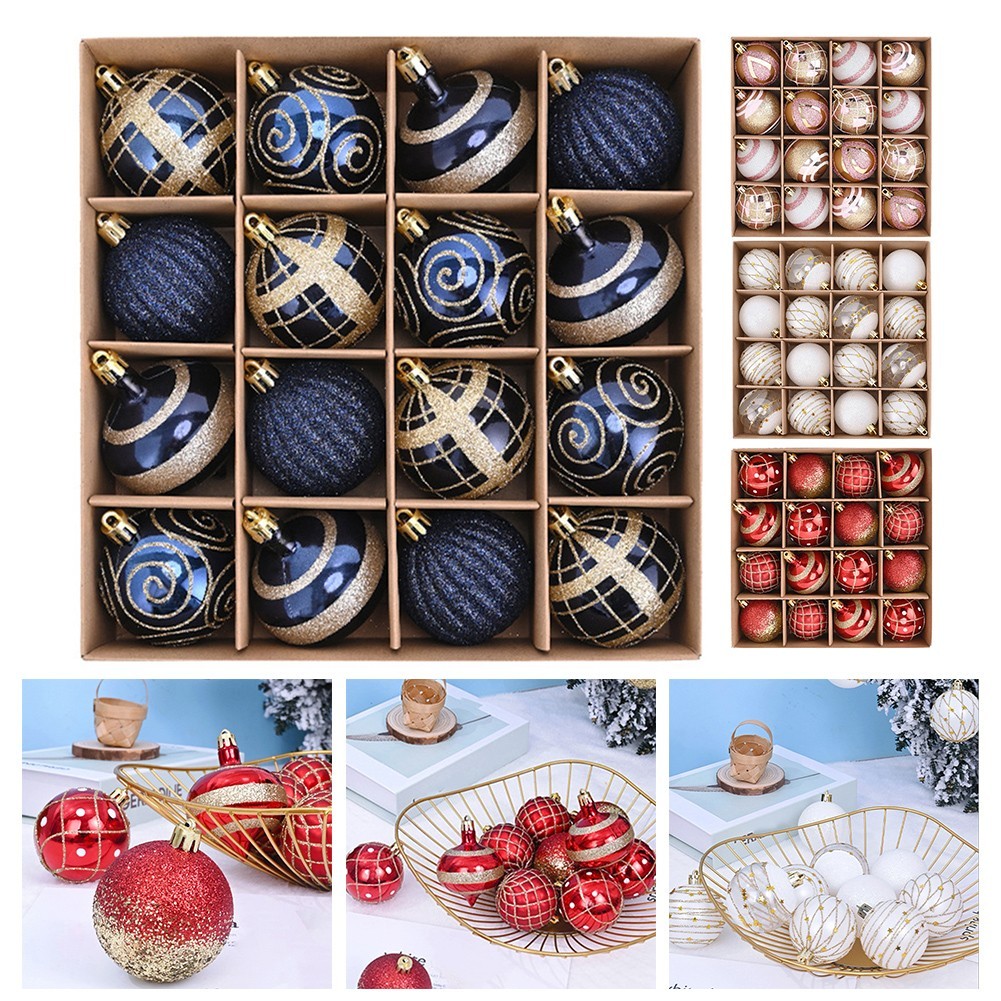 Incredible Variety Shiny Colored Ball Ornament Set Totaling Sixteen Pieces