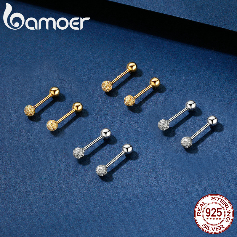 Bamoer 925 เงินสเตอร์ลิง Sliver ต่างหู Double Head Design ของขวัญเรียบง่ายสําหรับผู้หญิง VSE170-A