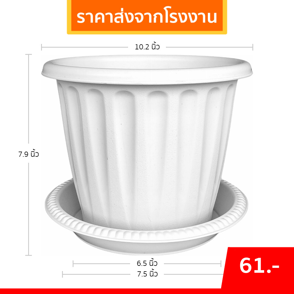 กระถาง กระถางต้นไม้ มินิมอล โรมัน+จาน ขนาด 10 นิ้ว สีดำ สีขาว สีเทา สีอิฐ Bundle 5 ใบ ชิ้น อัน