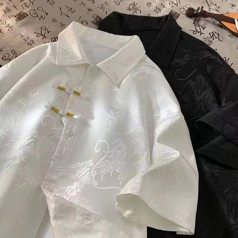 ฤดูร้อนสไตล์จีนสไตล์จีนมังกรยืนปกเสื้อแบรนด์แฟชั่นสไตล์จีน Tang Suit ลำลองแขนสั้นชายเสื้อออกแบบเสื้อแจ็คเก็ต - รูปที่ 2