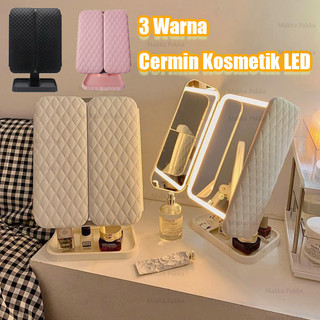 3 Warna Cermin Makeup Mirror LED Light Tombol Touch Screen Aesthetics Cermin Desktop Penyimpanan Multifungsi Yang Dapat Diputar Portable Design Rechargeable Cermin Cermin Rias Pintu Ganda  Cocok Untuk Hadiah Riasan Cermin Berganda