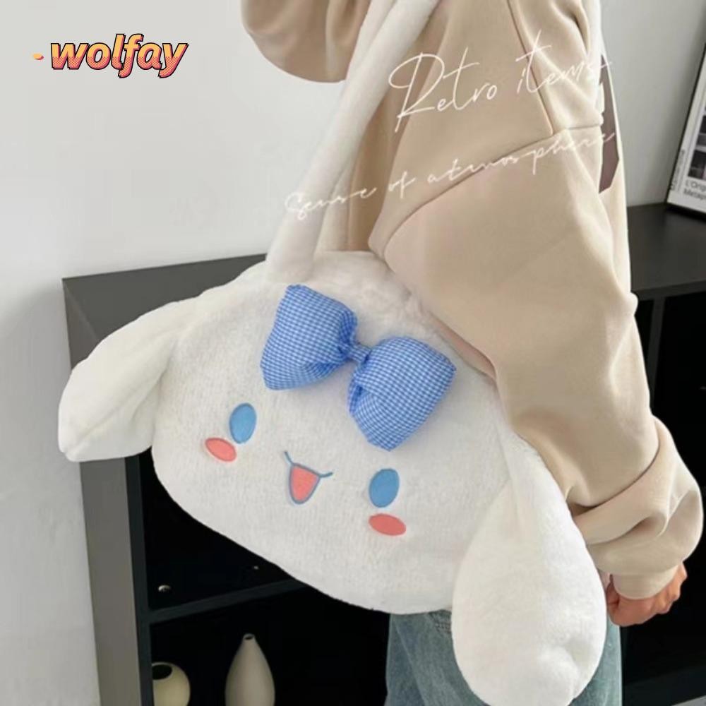 กระเป๋าถือ WOLFAY, Kuromi Cinnamoroll Melody Sanrio Plush กระเป๋าสะพาย, Kawaii การ์ตูนกระเป๋าเป้สะพายหลังความจุขนาดใหญ่สําหรับสาวของขวัญ