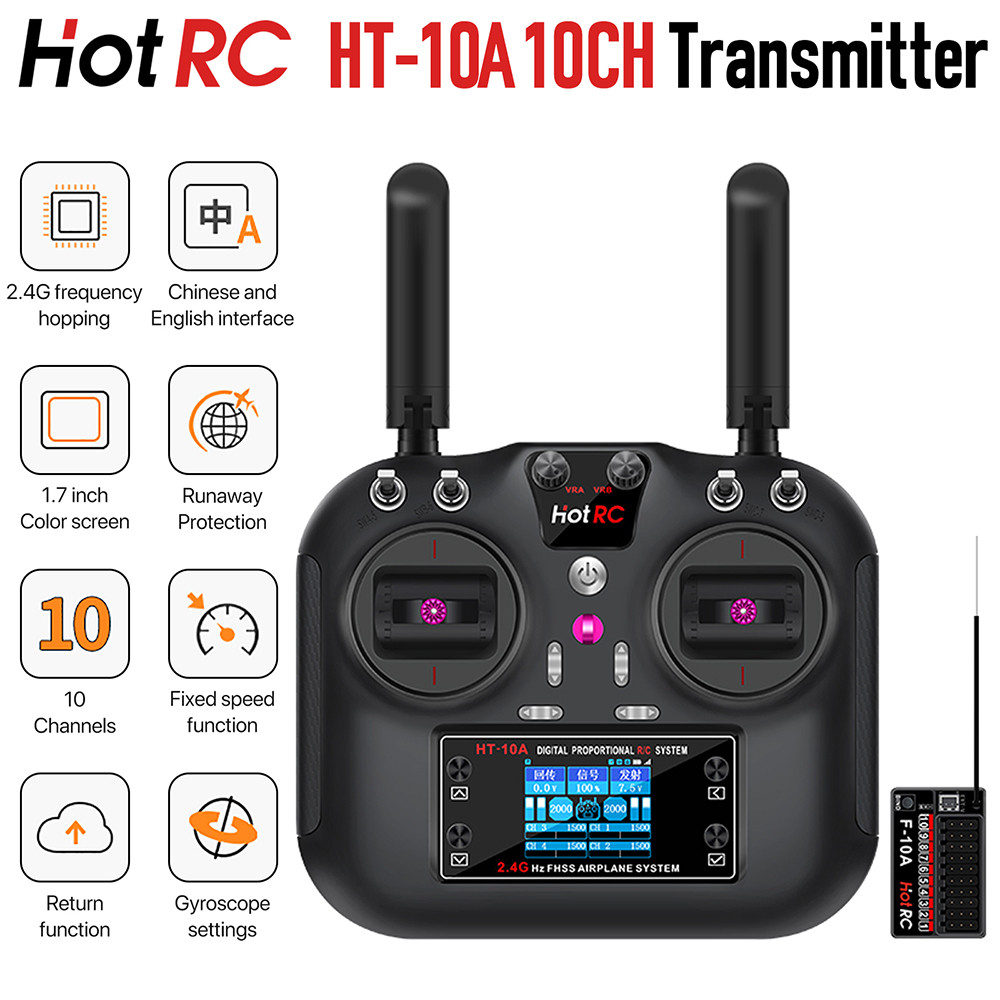 Hotrc HT-10A HT10A 2.4 Ghz วิทยุ 10CH เครื่องส่งสัญญาณรีโมทคอนโทรล F-10A F10A สําหรับ RC เครื่องบินเ