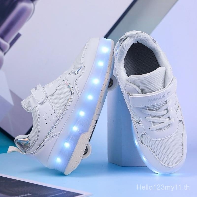 ผู้ชายผู้หญิงเด็ก USB ชาร์จส่องสว่างสบายๆรองเท้าผ้าใบไฟ LED ล้อกลางแจ้ง Parkour ลูกกลิ้งสเก็ต du8o