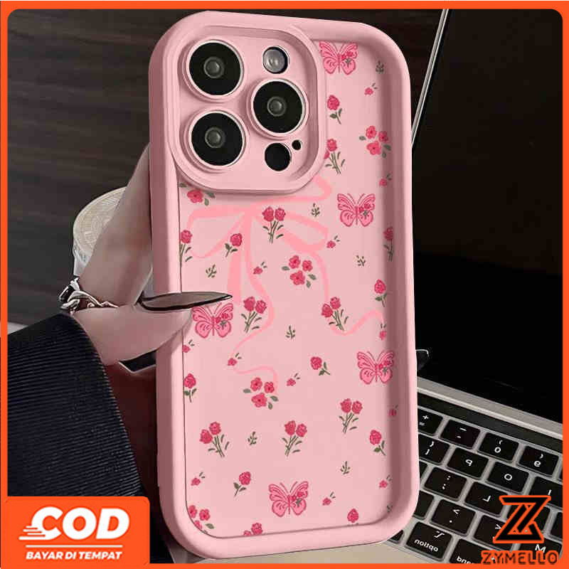 Case สำหรับ Samsung A35 A55 A05 A15 A12 A54 A03 A04 A13 A14 A53 A24 A32 A34 s23fe A23 A73 s21fe s23ultra สีชมพูโบว์กุหลาบกันกระแทกกรณีโทรศัพท์ TPU